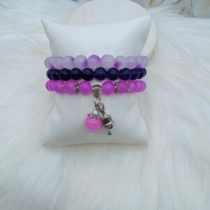 Pink, Ombre, & Violet Beaded Bracelets Trio Bundle